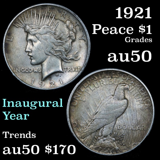 1921-p Peace Dollar $1 Grades AU, Almost Unc