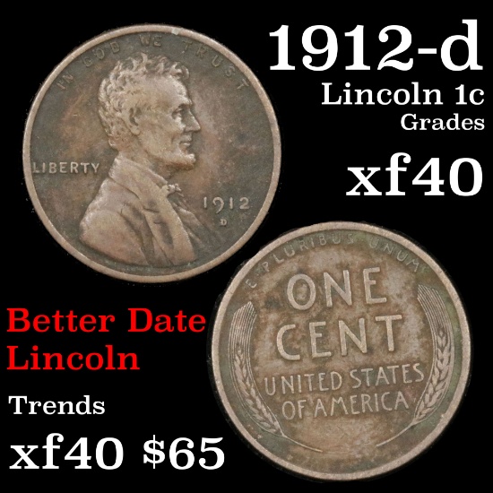1912-d Lincoln Cent 1c Grades xf