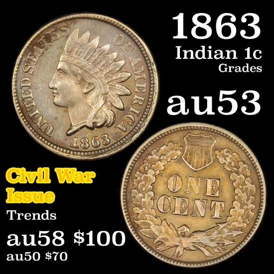 1863 Indian Cent 1c Grades Select AU