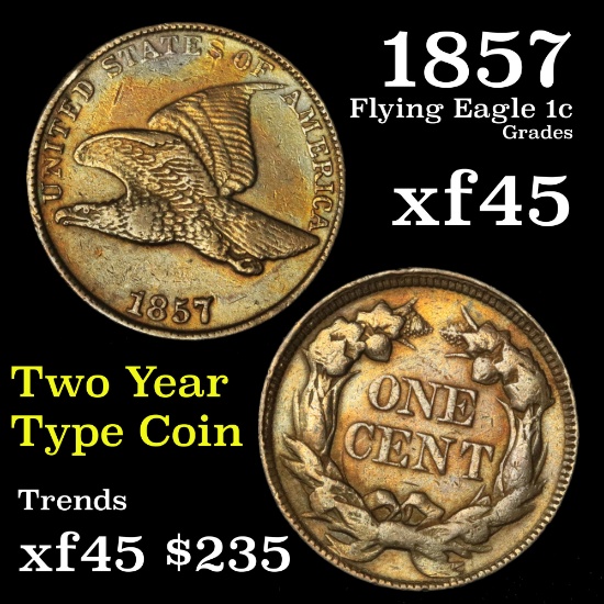 1857 Flying Eagle Cent 1c Grades xf+