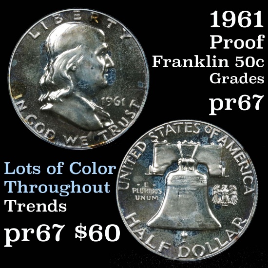 1961 Proof Franklin Half Dollar 50c Grades GEM++ Proof