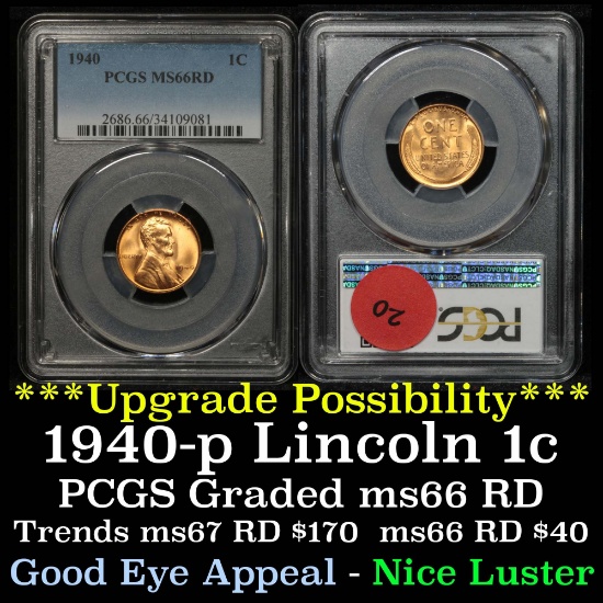 PCGS 1940-p Lincoln Cent 1c Graded ms66 RD by PCGS