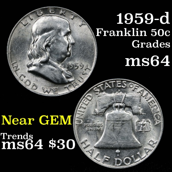 1959-d Franklin Half Dollar 50c Grades Choice Unc