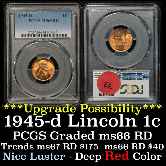 PCGS 1945-d Lincoln Cent 1c Graded ms66 RD by PCGS