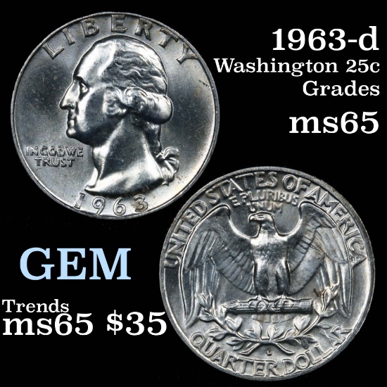 1963-d Washington Quarter 25c Grades GEM Unc