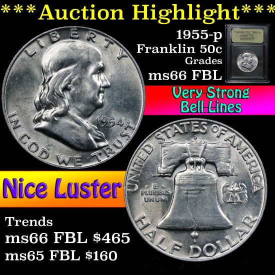1955-p Franklin Half Dollar 50c Graded GEM+ FBL by USCG (fc)