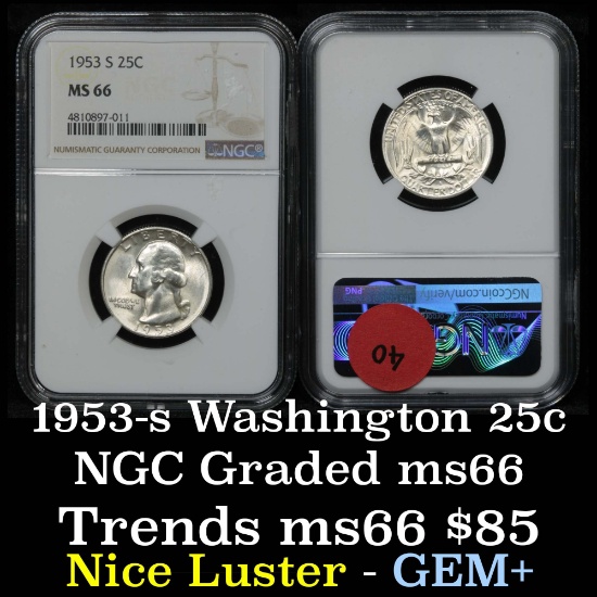 NGC 1953-s Washington Quarter 25c Graded ms66 by NGC