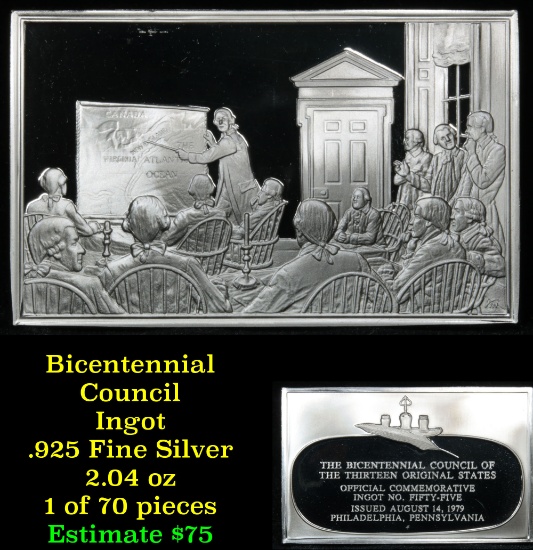 Bicentennial Council of 13 original States Ingot #55, Terms For Peace - 1.84 oz sterling silver