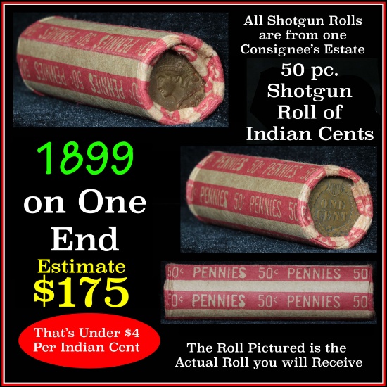 Indian Head Penny 1c Shotgun Roll, 1899 on one end, reverse on the other