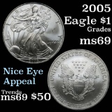 2005 Silver Eagle Dollar $1 Grades ms69