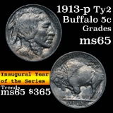 1913-p Ty2 Buffalo Nickel 5c Grades GEM Unc (fc)