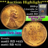 1916-p Lincoln Cent 1c Graded GEM Unc RD by USCG (fc)
