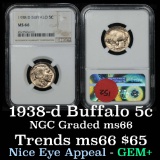 NGC 1938-d Buffalo Nickel 5c Graded ms66 by NGC