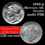 1916-p Mercury Dime 10c Grades GEM FSB (fc)