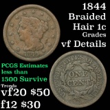 1844 Braided Hair Large Cent 1c Grades vf details