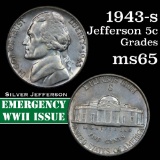 1943-s Jefferson Nickel 5c Grades GEM Unc