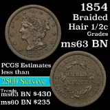 1854 Braided Hair Half Cent 1/2c Grades Select Unc BN (fc)