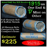 Full roll of Buffalo Nickels, 1915 on one end & a 'd' Mint reverse on other end Buffalo Nickel 5c