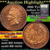 ***Auction Highlight*** 1886 Ty1 Indian Cent 1c Graded GEM Unc RD by USCG (fc)