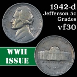 1942-d Jefferson Nickel 5c Grades vf++