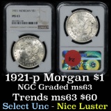 NGC 1921-p Morgan Dollar $1 Graded ms63 by NGC