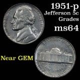 1951-p Jefferson Nickel 5c Grades Choice Unc