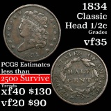 1834 Classic Head half cent 1/2c Grades vf++