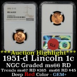 NGC 1951-d Lincoln Cent 1c Graded ms66 RD by NGC