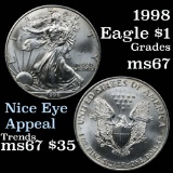 1998 Silver Eagle Dollar $1 Grades GEM++ Unc