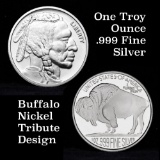 1 ounce .999 fine Silver Round in Buffalo Nickel Tribute Design