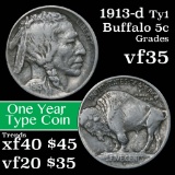 1913-d Ty1 Buffalo Nickel 5c Grades vf++