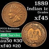 1889 Indian Cent 1c Grades xf+