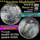 ***Auction Highlight*** 1934-d Peace Dollar $1 Graded Choice+ Unc by USCG (fc)