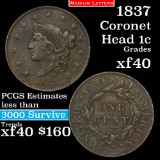 1837 Coronet Head Large Cent 1c Grades xf