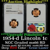 NGC 1954-p Lincoln Cent 1c Graded ms66 RD by NGC