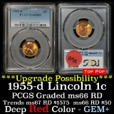 PCGS 1955-d Lincoln Cent 1c Graded ms66 RD by PCGS