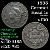 1835 Coronet Head Large Cent 1c Grades vf++
