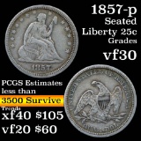 1857-p Seated Liberty Quarter 25c Grades vf++