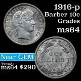 1916-p Barber Dime 10c Grades Choice Unc (fc)