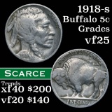 1918-s Buffalo Nickel 5c Grades vf+