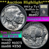 ***Auction Highlight*** 1913-p Ty1 Buffalo Nickel 5c Graded GEM++ Unc by USCG (fc)