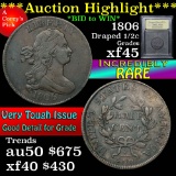 ***Auction Highlight*** 1806 Draped Bust Half Cent 1/2c Graded xf+ by USCG (fc)