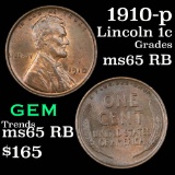 1910-p Lincoln Cent 1c Grades GEM Unc RB