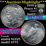 ***Auction Highlight*** Key date 1928-p Peace Dollar $1 Graded Select+ Unc by USCG (fc)