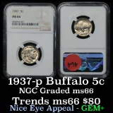 NGC 1937-p Buffalo Nickel 5c Graded ms66 by NGC