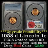 PCGS 1958-d Lincoln Cent 1c Graded ms66 RD by PCGS