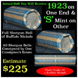 Full roll of Buffalo Nickels, 1923 on one end & a 's' Mint reverse on other end Buffalo Nickel 5c