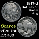 1917-d Buffalo Nickel 5c Grades f+