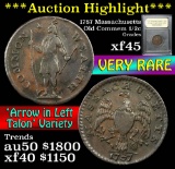 ***Auction Highlight*** 1787 Massachusetts Arrow Left Talon Colonial 1/2c Graded xf+ by USCG (fc)