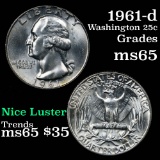 1961-d Washington Quarter 25c Grades GEM Unc